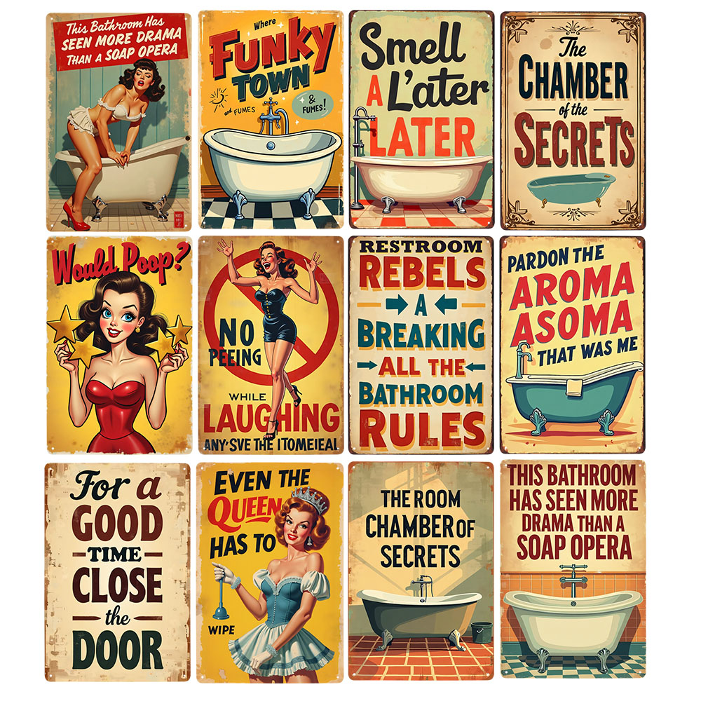 Home Decor Bathroom Ideas - Grappige Badkamer Regels Vintage Metalen Bord