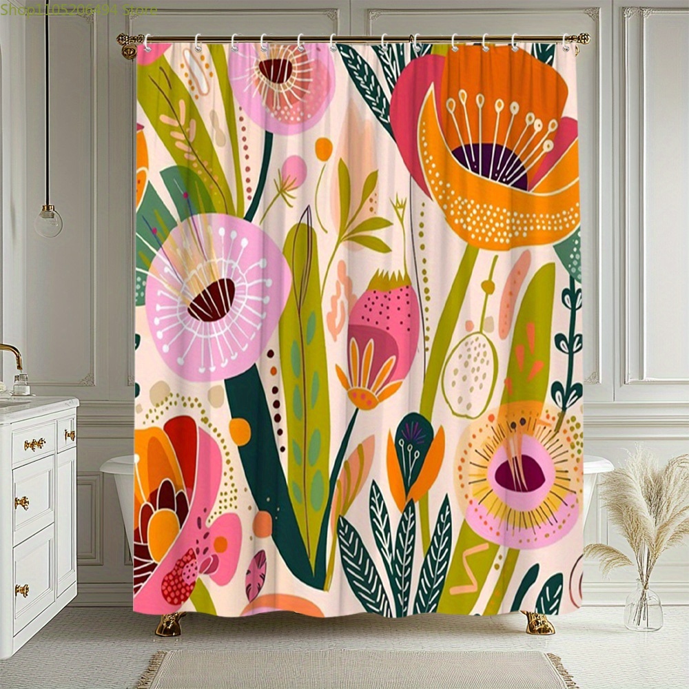 Home Decor Bathroom Ideas - Levendig douchegordijn met bloemmotief, abstract botanisch