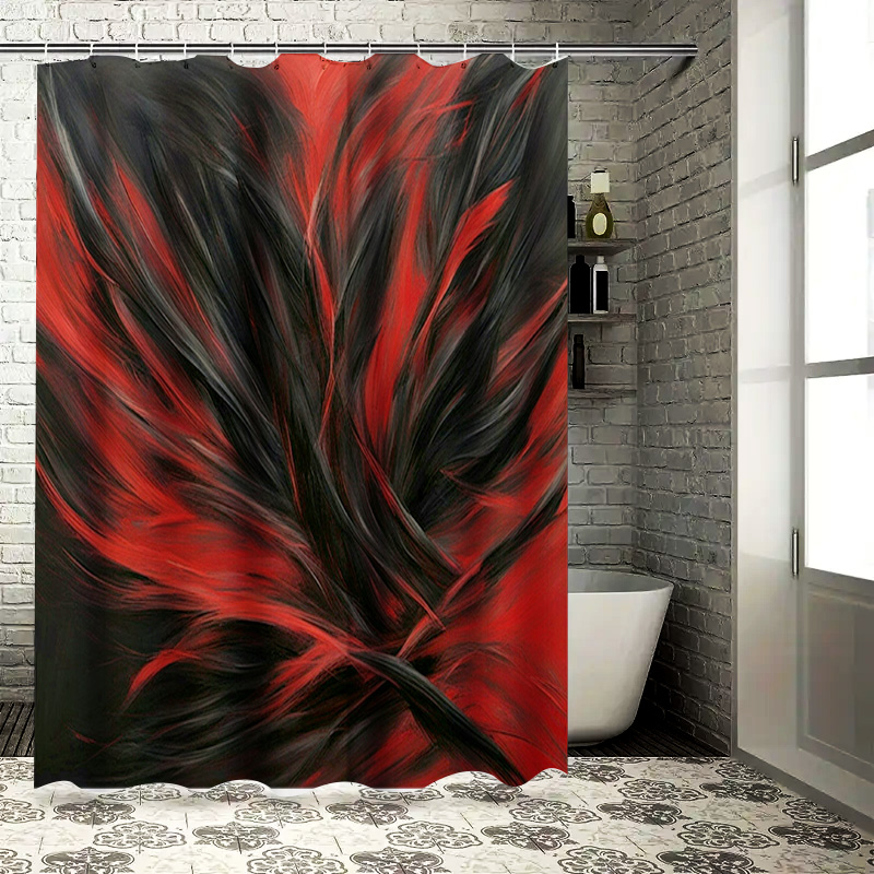 Home Decor Bathroom Ideas - Rood en zwart abstract print douchegordijn
