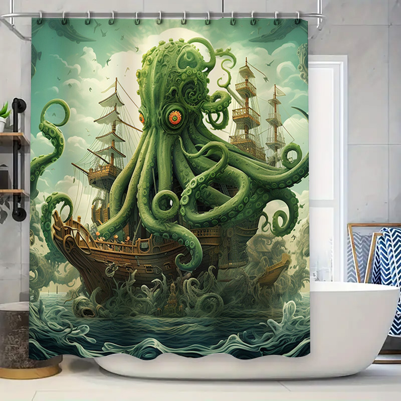 Home Decor Bathroom Ideas - Octopus Schip Douchegordijn Surrealistisch Marine Decor