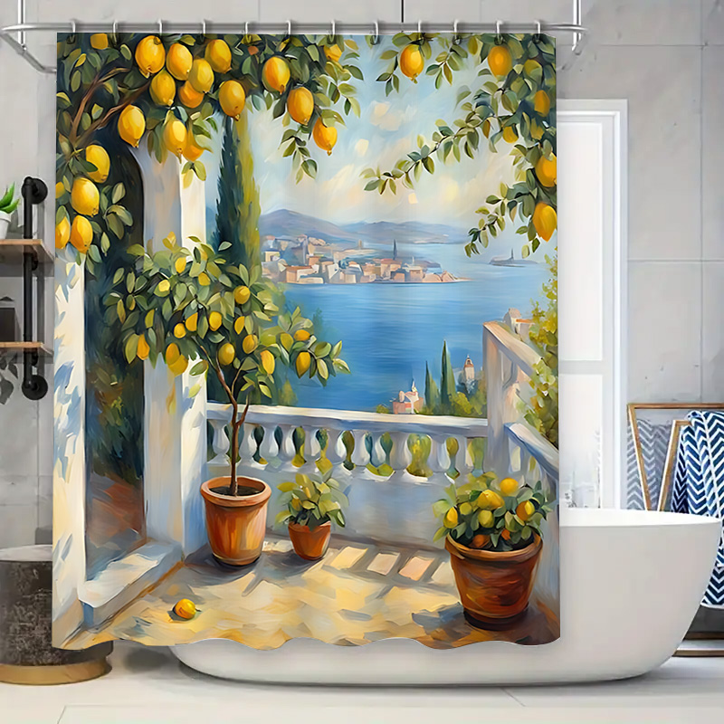 Home Decor Bathroom Ideas - Mediterrane Lemon Garden douchegordijn, Coastal Villa