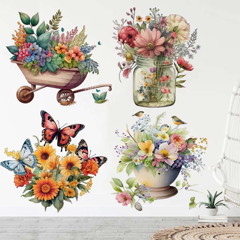 Home Bathroom Tiles - Landelijke stijl bloem aquarel muursticker badkamer