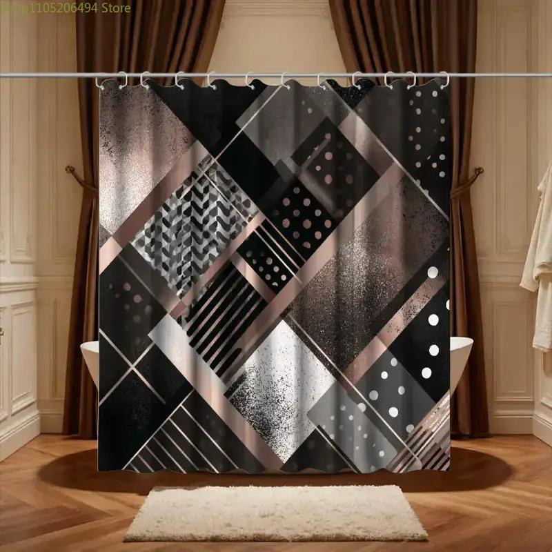 Home Decor Bathroom Ideas - Modern geometrisch abstract douchegordijn, zwart en