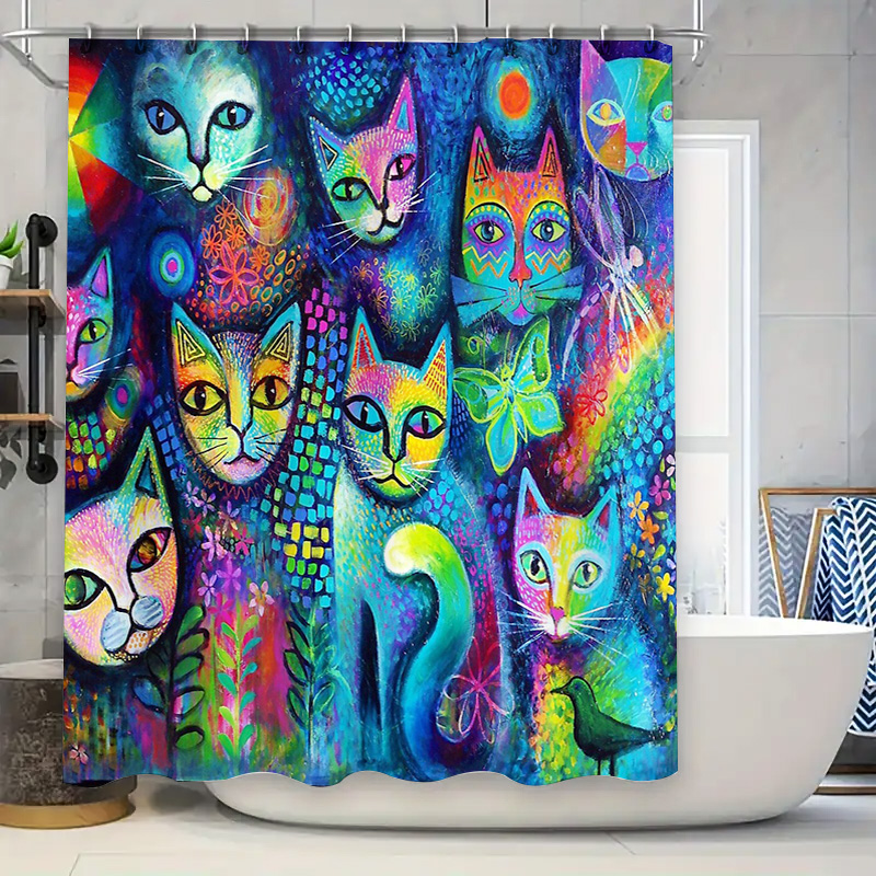 Home Decor Bathroom Ideas - Kat Douchegordijn Artistieke Dierenliefhebber Decor Moderne