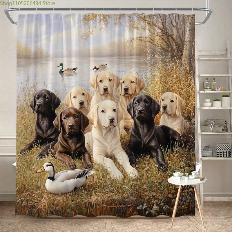 Home Decor Bathroom Ideas - Labrador Dog Family Douchegordijn, schattig huisdier