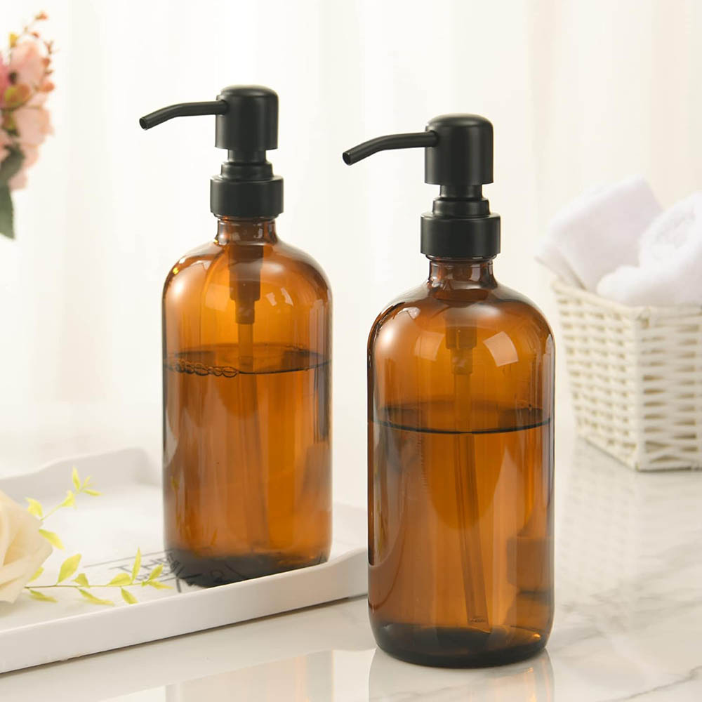 Amber glazen zeepdispenser met - Soap Dispenser Pump recensie en prijs