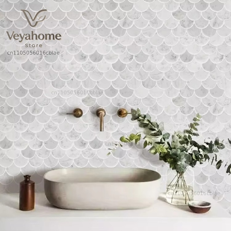 Visgraatvormige marmeren mozaï - Home Bathroom Tiles recensie en prijs