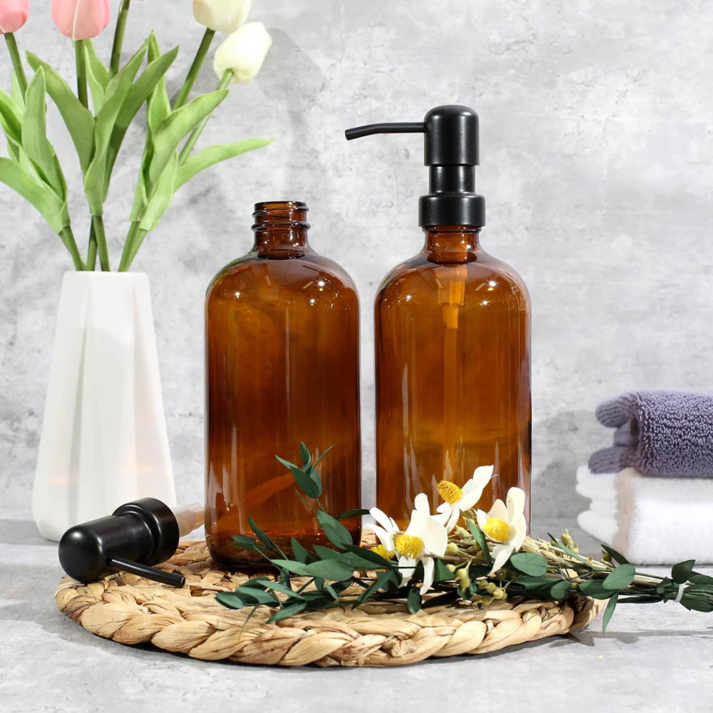 Amberkleurige glazen zeepdispe - Soap Dispenser Pump recensie en prijs